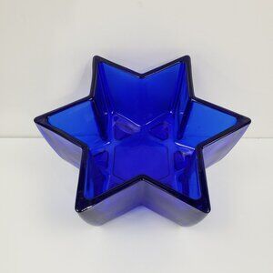 Heavy Blue Glass 6-Point Star Deep 7” Dish